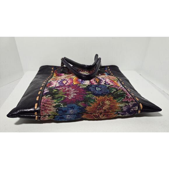Altiplano Handmade Fair Trade Tote Purse Recycled Blouses and Purple Leather - Picture 8 of 13